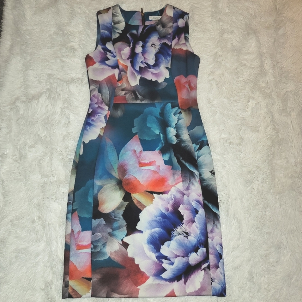 Calvin Klein Floral Form Fitting Dress - Size 10